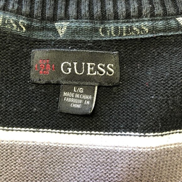 GUESS Grey & Black Long Sleeve Zip Up Striped Knit Cardigan Sweater Size Large - Picture 3 of 13